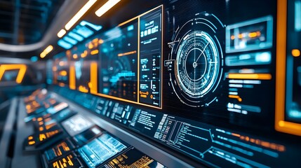 Obraz premium High-tech Control Room of Hyperloop Transportation System Displaying Real-time Data and Route