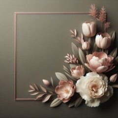 Fototapeta premium Elegant floral arrangement with delicate pastel tones and a modern frame.