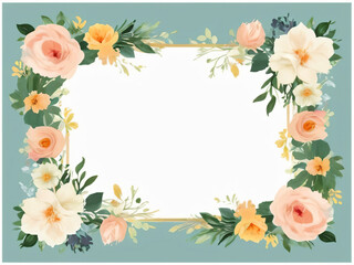 A blank wedding invitation adorned with a watercolor floral frame