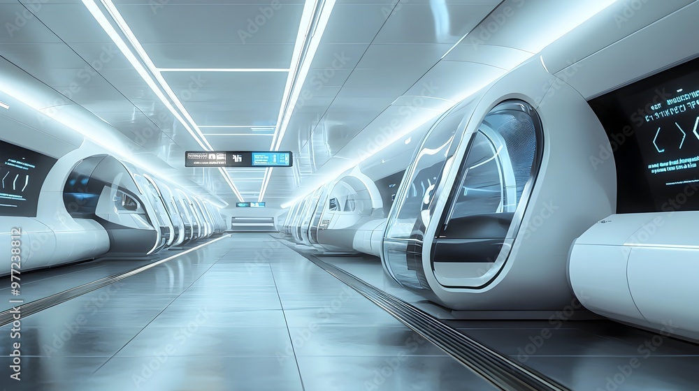 Aufkleber futuristic hyperloop terminal with automated boarding and holographic displays for a modern travel