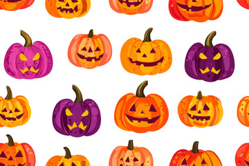 Colorful Flat Halloween pumpkin seamless pattern design cartoon style pumpkin sticker illustration.