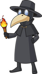 Cartoon plague doctor holding lit torch vector illustration