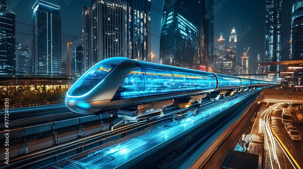 Aufkleber hyperloop transportation system in a futuristic smart city interconnected with advanced mobility
