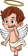 Cartoon cherub character whispering vector illustration