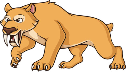 Cartoon fierce saber tooth cat vector illustration