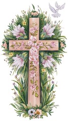 Watercolor Flower Cross, Wood Cross, Baptism, Floral Clipart, Hand Painted First Communion, Holy Spirit, Florals Arrangements, Easter cross