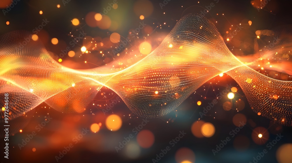 Poster vibrant visualization of quantum entanglement particles connected by glowing threads