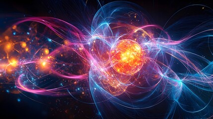 Fototapeta premium Vibrant Quantum Entanglement Visualization - Abstract Digital Art Representation of Quantum