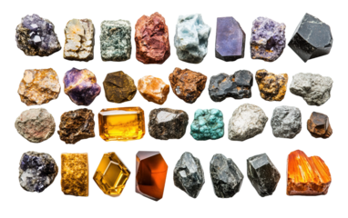 Essential chemical minerals on white background,png