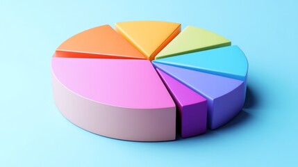 Obraz premium A detailed 3D pie chart with segmented slices and gradient colors, set on a light background to enhance the visual appeal and clarity of the data.