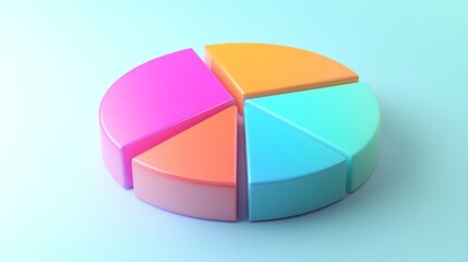 Obraz premium A detailed 3D pie chart with segmented slices and gradient colors, set on a light background to enhance the visual appeal and clarity of the data.