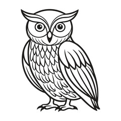 A black and white drawing of an owl with a black and white pattern