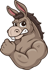 Cartoon strong donkey mascot character vector illustration