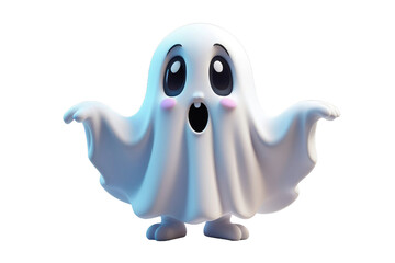 Obraz premium 3D high-quality model of a cute cartoon ghost, centered on a stark white background, casting gentle shadows with soft edges, simplistic, vibrant colors, designed for a child-friendly audience