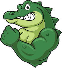 Naklejka premium Cartoon strong crocodile mascot character vector illustration