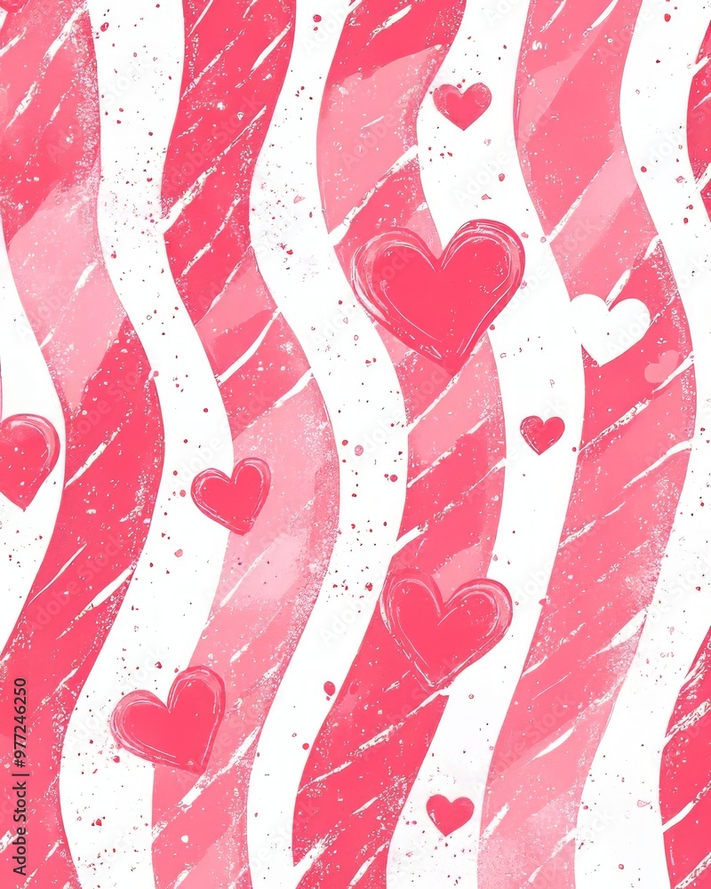 Sticker A vibrant pattern featuring hearts and wavy lines in pink tones.