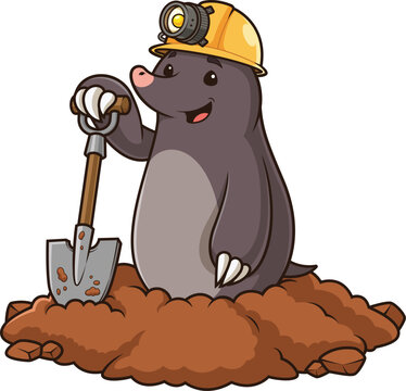 Cartoon mole miner in hole vector illustration