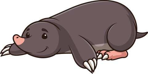 Cartoon cute mole lying down vector illustration