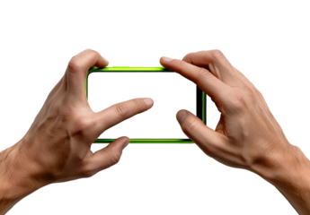 Hands Holding Phone with Green Case