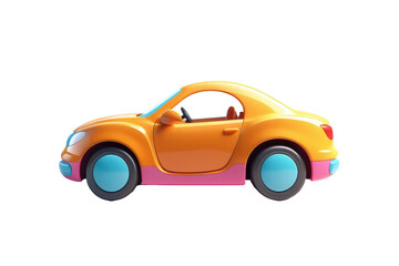 Cartoon-style 3D car with high-quality modeling, positioned at center on a stark white background, casting gentle shadows, characterized by soft edges and a simplistic, child-friendly design