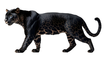 Fototapeta premium Realistic Illustration of a Black Panther Walking Gracefully Isolated on White Background, Cutout, Isolated on White Background