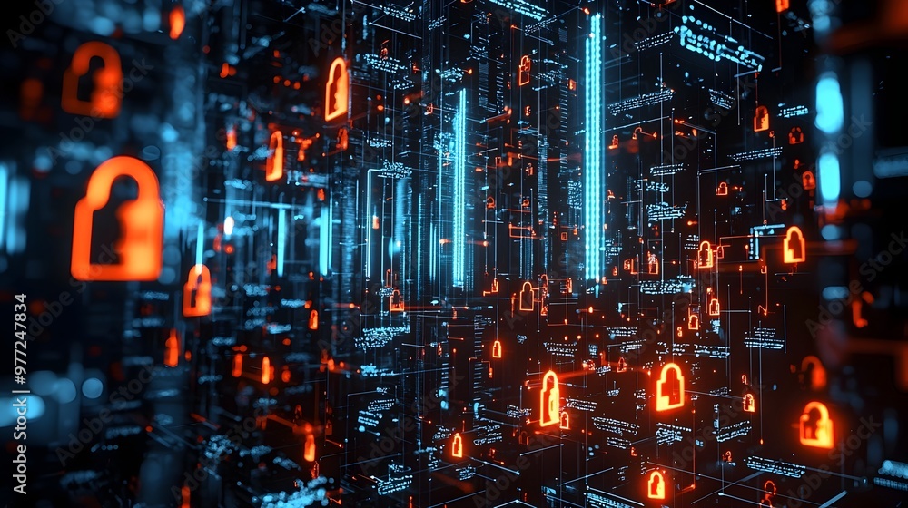 Aufkleber quantum cryptography concept of secure digital data transmission and futuristic cybersecurity