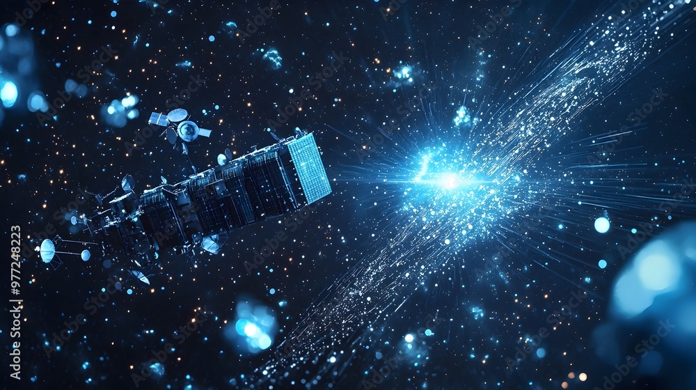 Aufkleber global quantum communication technology in deep space cosmic setting
