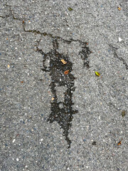 asphalt cracks, pavement destruction, patched asphalt texture of white paint for road marking on asphalt, texture of painted asphalt cracked texture white background, white background on gray wall