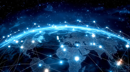 Obraz premium Global digital network connecting Earth in space