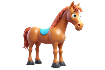 Cartoon-style cute horse, 3D high quality model, center-placed against a stark white background, gentle shadows casting, soft edges, simplistic and child-friendly, rendered in vibrant colors