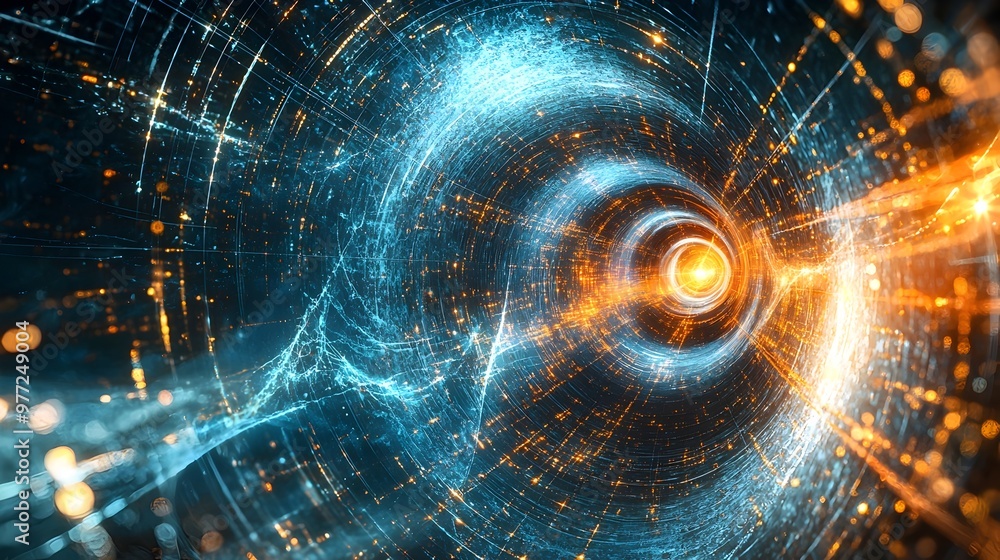 Aufkleber abstract depiction of quantum tunneling particles passing through barriers of light