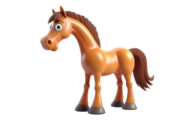 Cartoon-style cute horse, 3D high quality model, center-placed against a stark white background, gentle shadows casting, soft edges, simplistic and child-friendly, rendered in vibrant colors