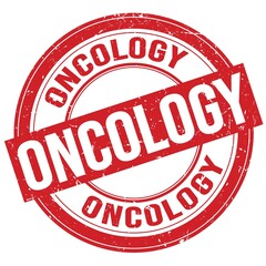 ONCOLOGY text written on red round stamp sign