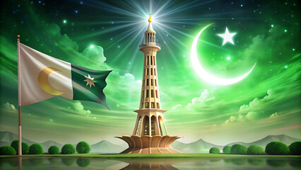 Pakistan day 14 August 1947. Pakistan map with monuments and flag of Pakistan. resolution day, national day, 25 December, 9 November, 6 September, best for use in every event and for commercial uses.
