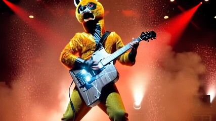 Bear Rocks out With a Guitar on Stage at Night Generative AI