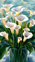 Watercolor painting of white calla lilies