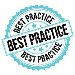 BEST PRACTICE text on blue-black round stamp sign