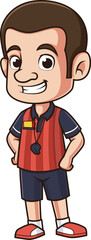 Cartoon cheerful football referee vector illustration