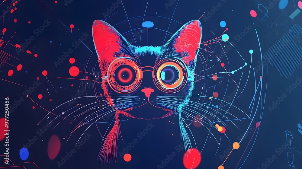 Aufkleber stylized digital representation of schrdinger's cat quantum computing thought experiment