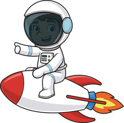Cartoon cute astronaut on a rocket vector illustration