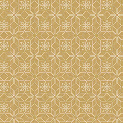 Abstract geometric pattern with crosses, stripes, lines. Seamless vector background. White and gold ornament. Modern reticulated graphic design.