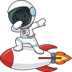 Cartoon cute astronaut dabbing on rocket vector illustration