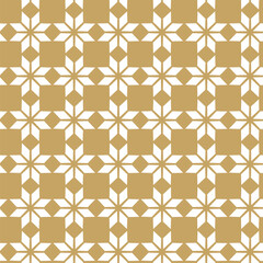 Fototapeta premium Abstract geometric pattern with crosses, stripes, lines. Seamless vector background. White and gold ornament. Modern reticulated graphic design.