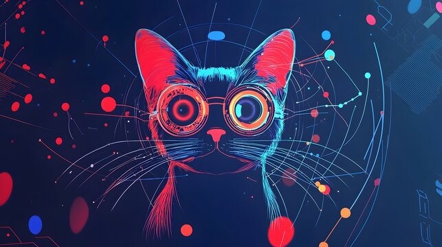 Stylized Digital Representation of Schrdinger's Cat Quantum Computing Thought Experiment