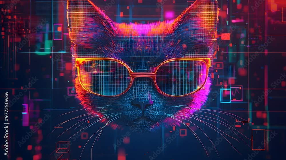 Aufkleber stylized digital representation of schrdinger's cat quantum computing thought experiment playful