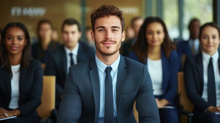 Job recruitment portrait, recruiters facilitating job placements for various industries, in a busy office setting.