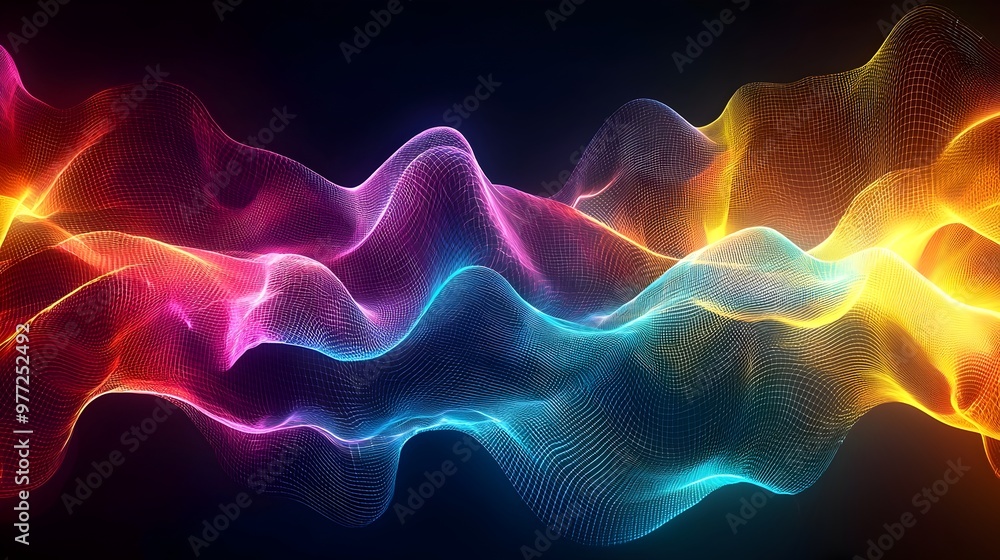 Poster colorful digital representation of a quantum wave function abstract physics concept art