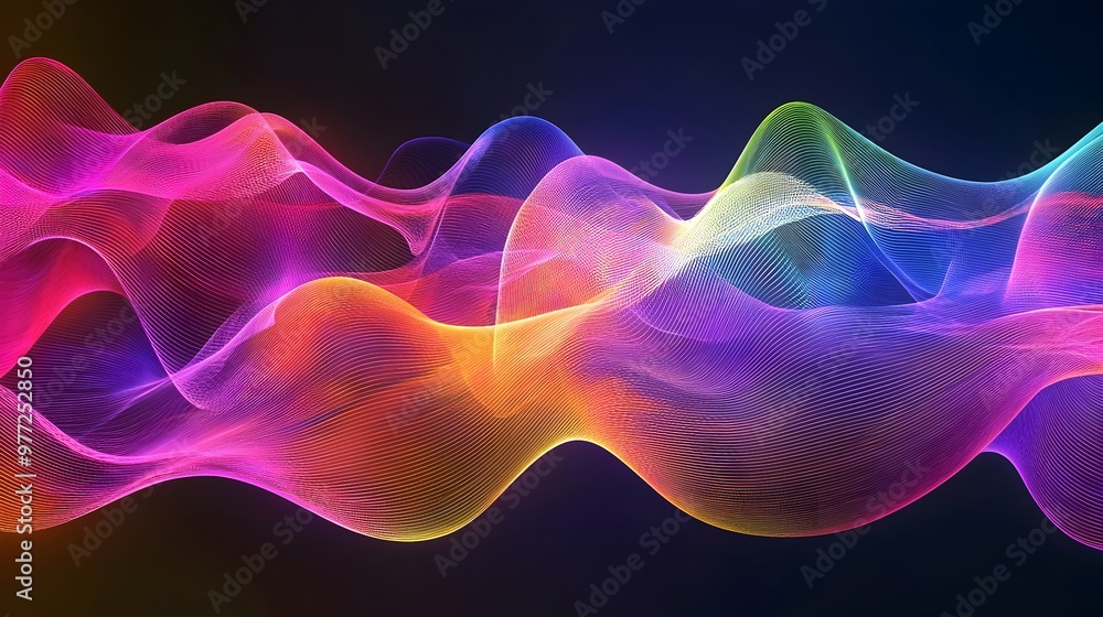 Poster vibrant digital representation of quantum wave function - colorful abstract physics concept art