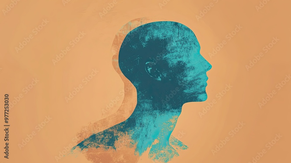 Wall mural Minimalist abstract human figure in profile using turquoise and brown vector illustration against a solid color background chic and artistic