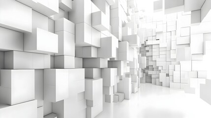 Minimalist Abstract Geometric Cube Pieces in Perspective on White Background